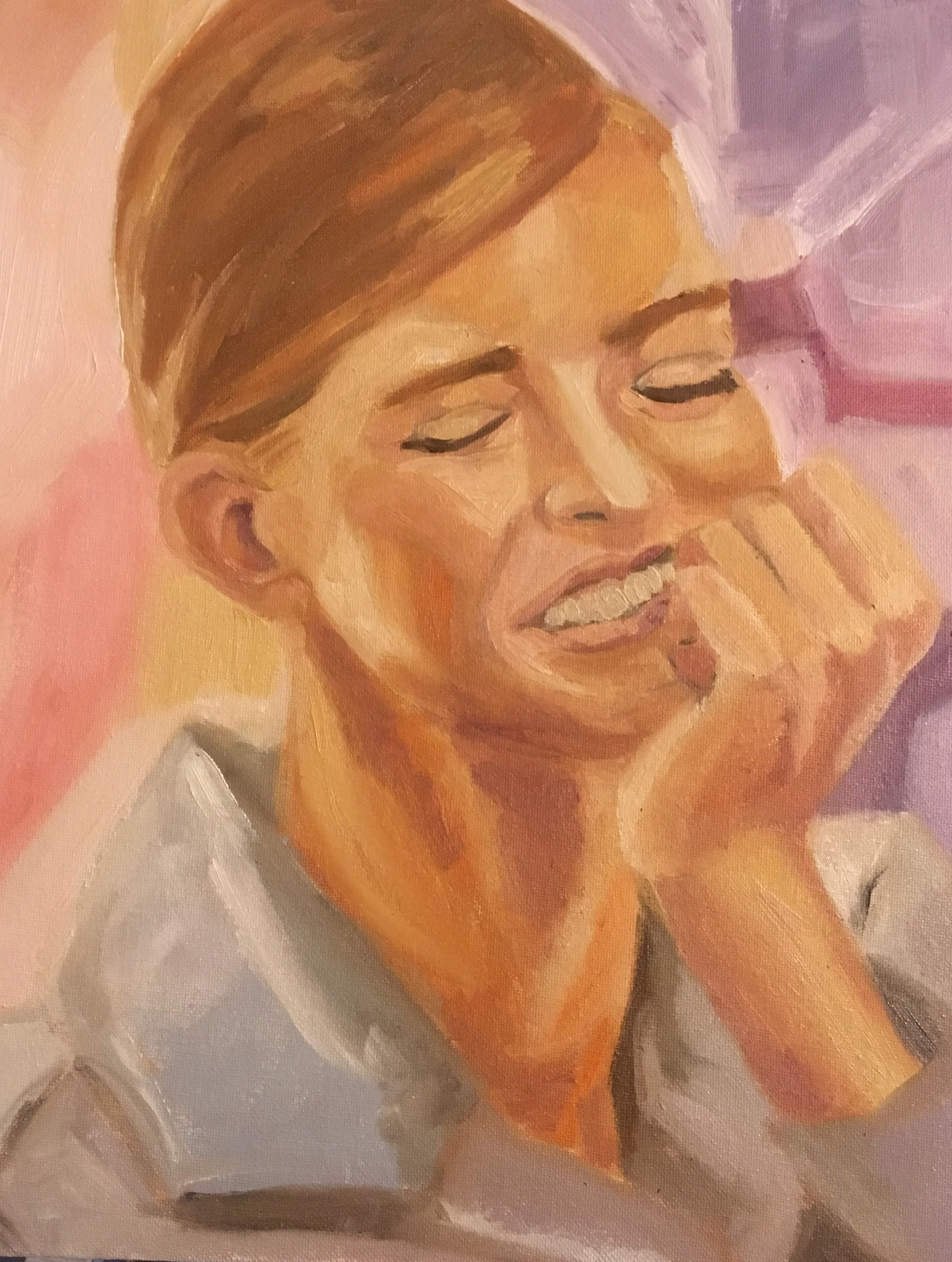 Suddued violet palette female portrait painting