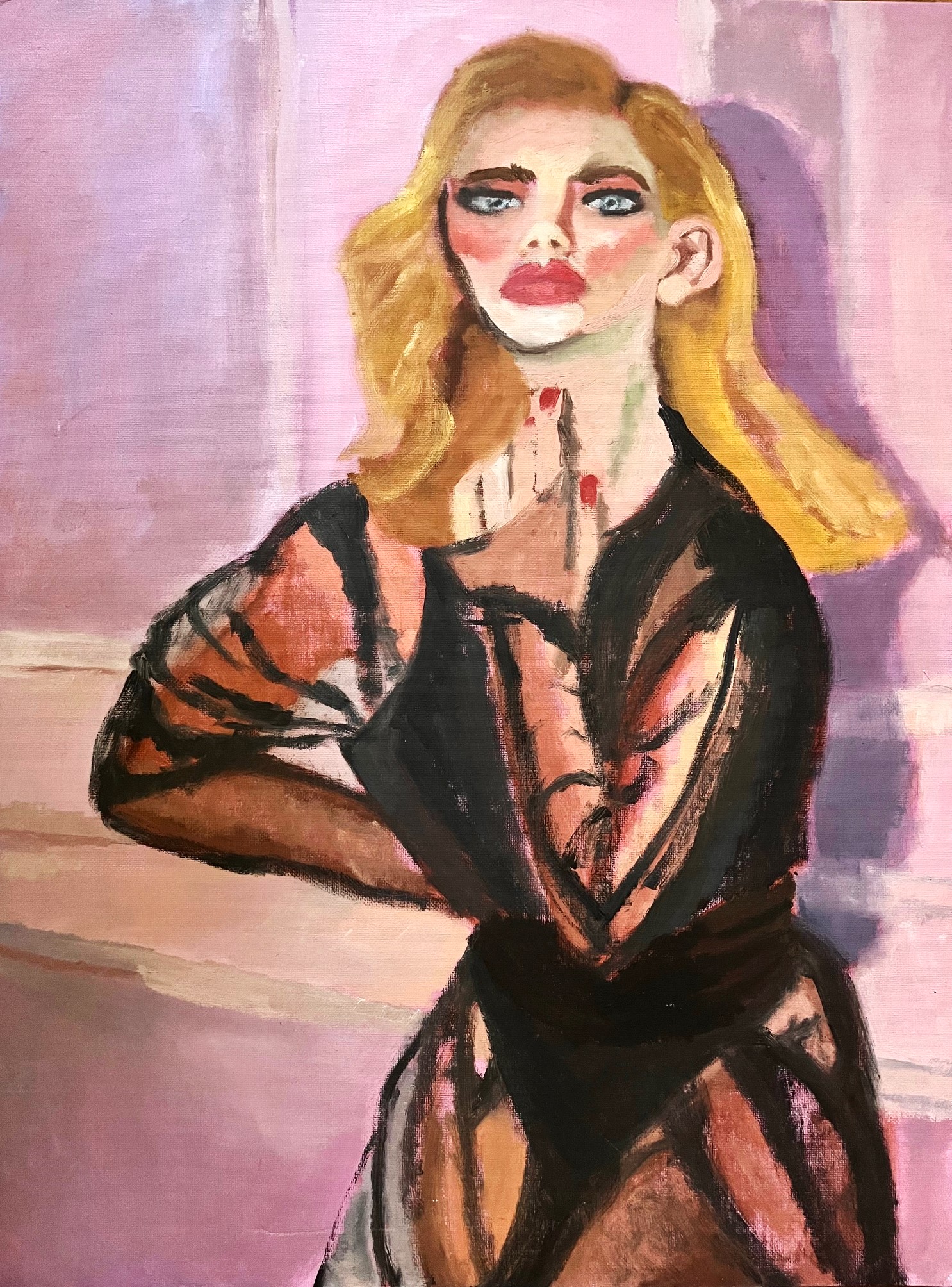 Painting of a woman in a sheer black dress