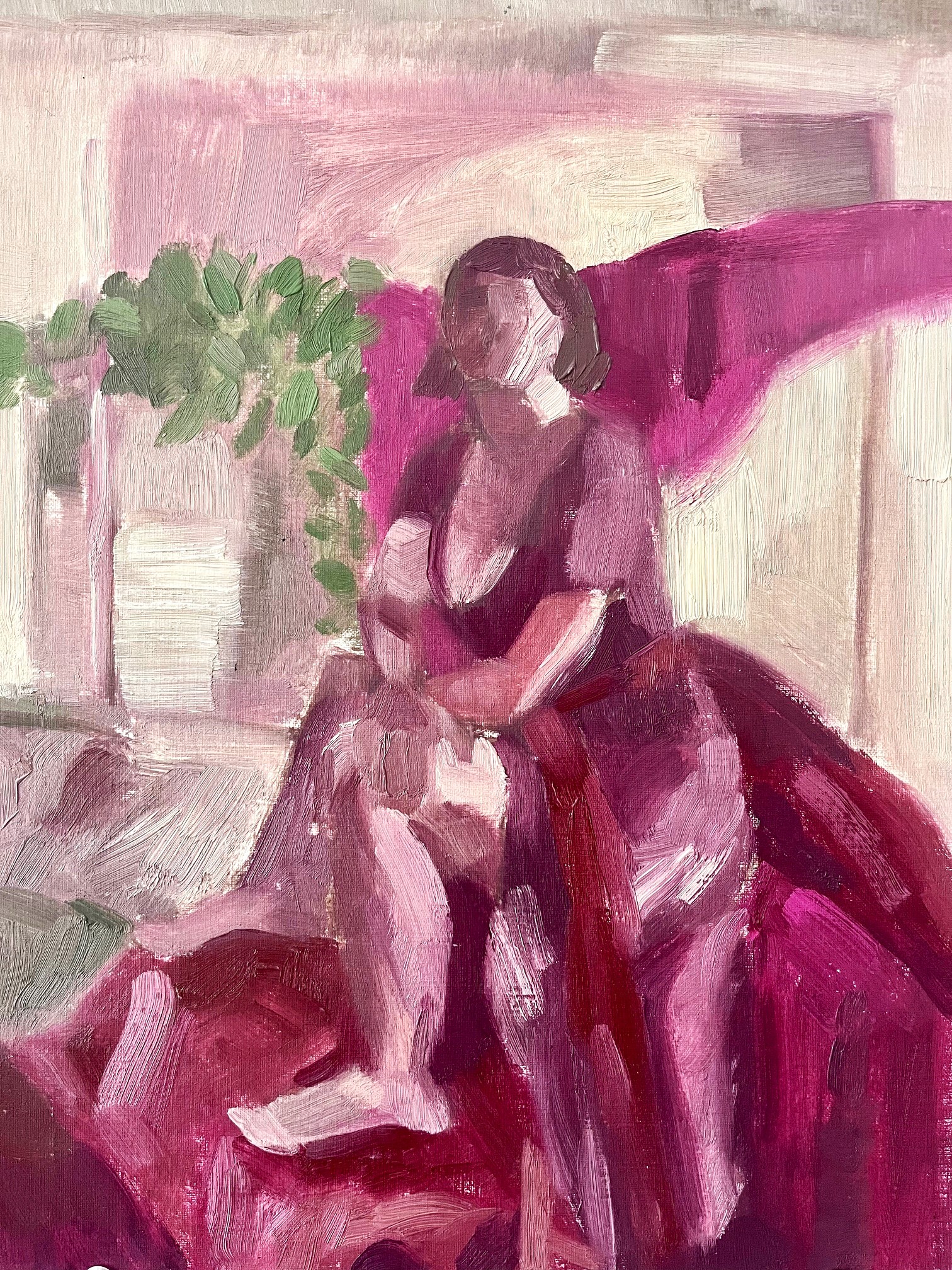 Female figure study painting cool reds