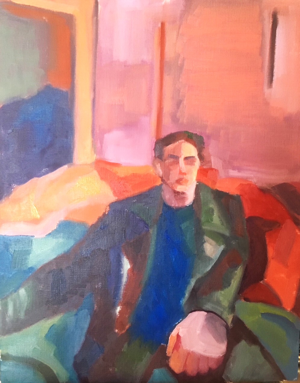 Fauve style male figure painting in interior