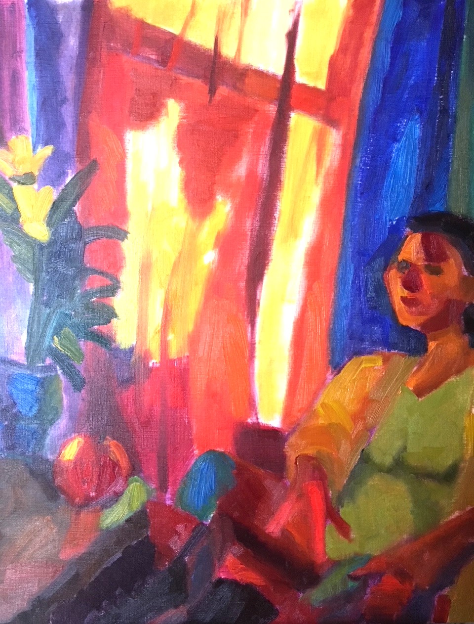 Fauve style painting of a woman by the window