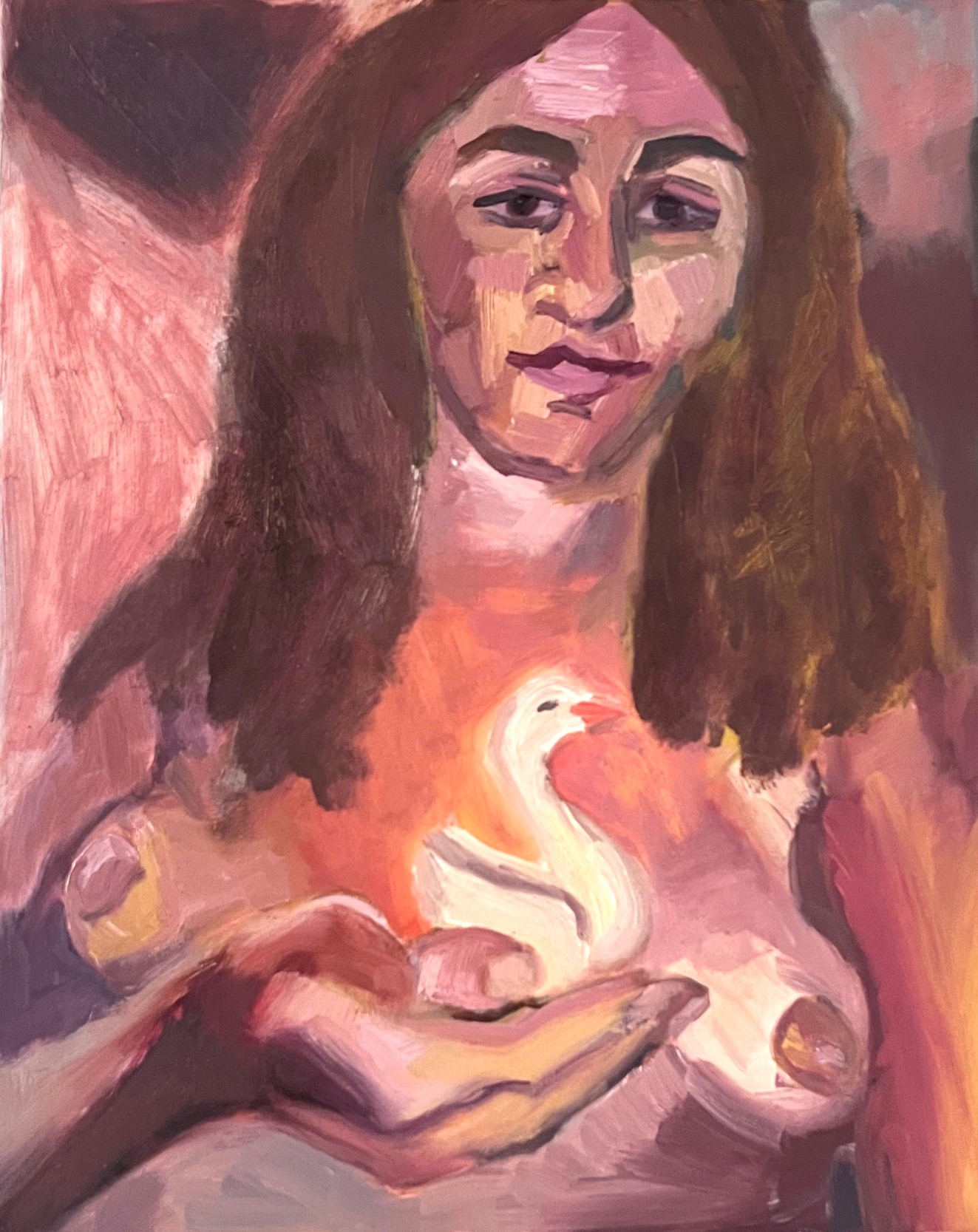 Portrait/bust of a woman holding a mini swan statuette